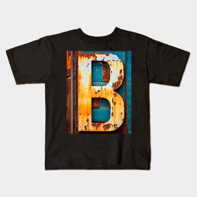 Rusty Letter B Antique Monogram Letter B Initial Alphabet Kids T-Shirt by Mind Your Tee